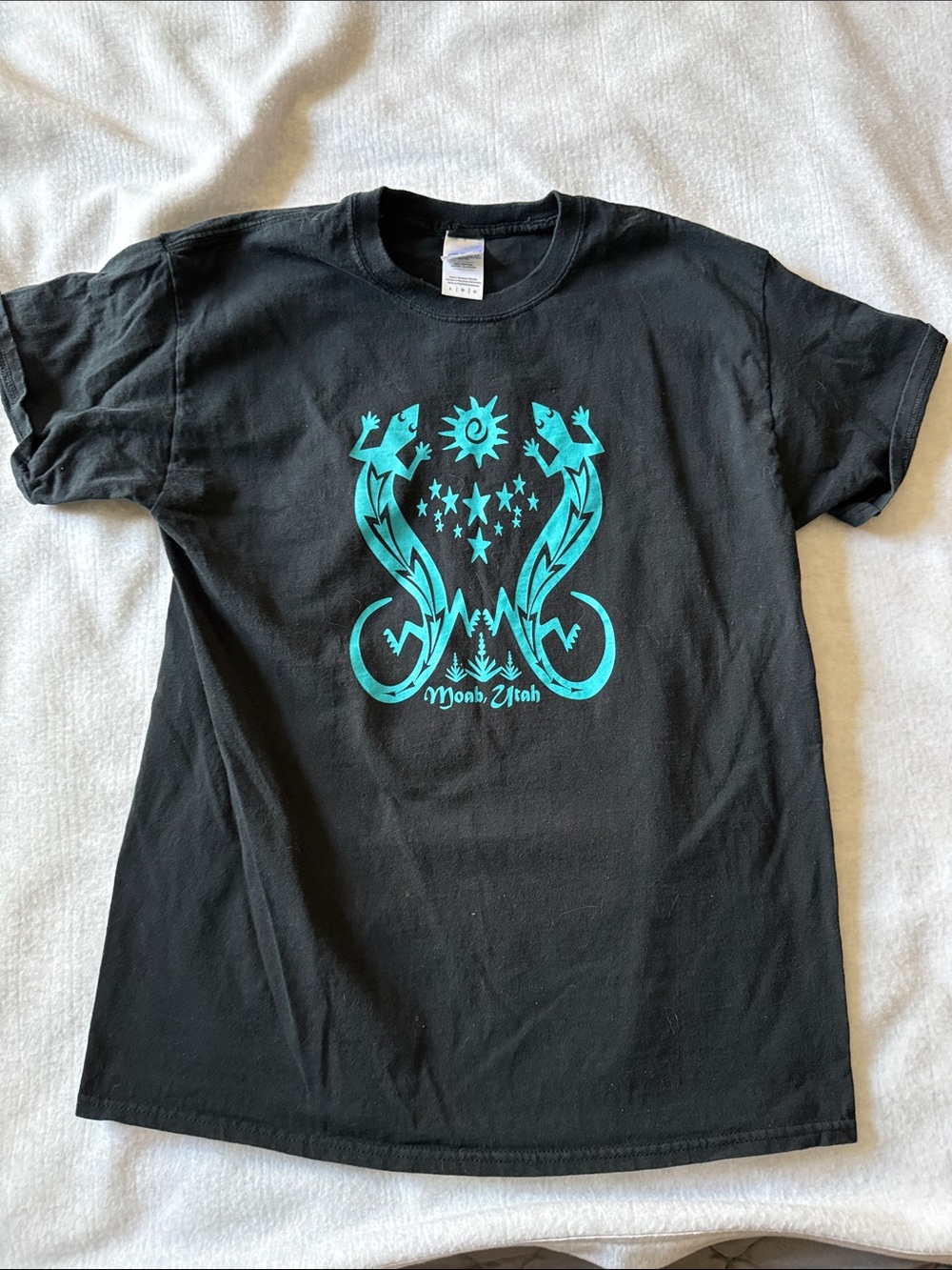 Gildan Black Tee with Turquoise Lizard Design